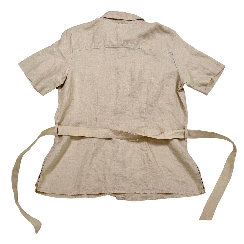 Richard Malcolm Safari Shirt Women Large Beige Linen Cotton Utility Short Sleeve - Picture 2 of 10